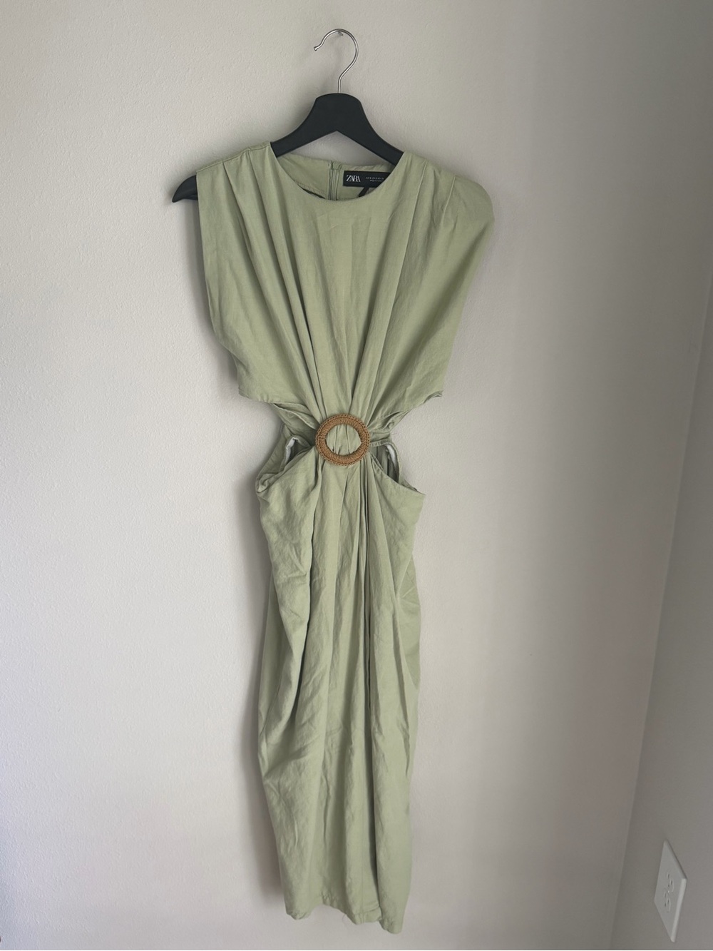 Zara Sage Green Maxi Dress with Ring Cutout Detail
